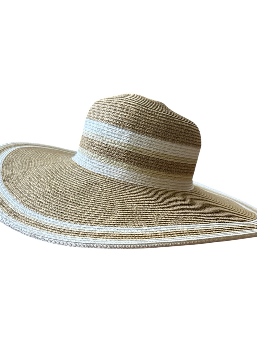 Scala Tan and White Wide-Brim Straw Sun Hat